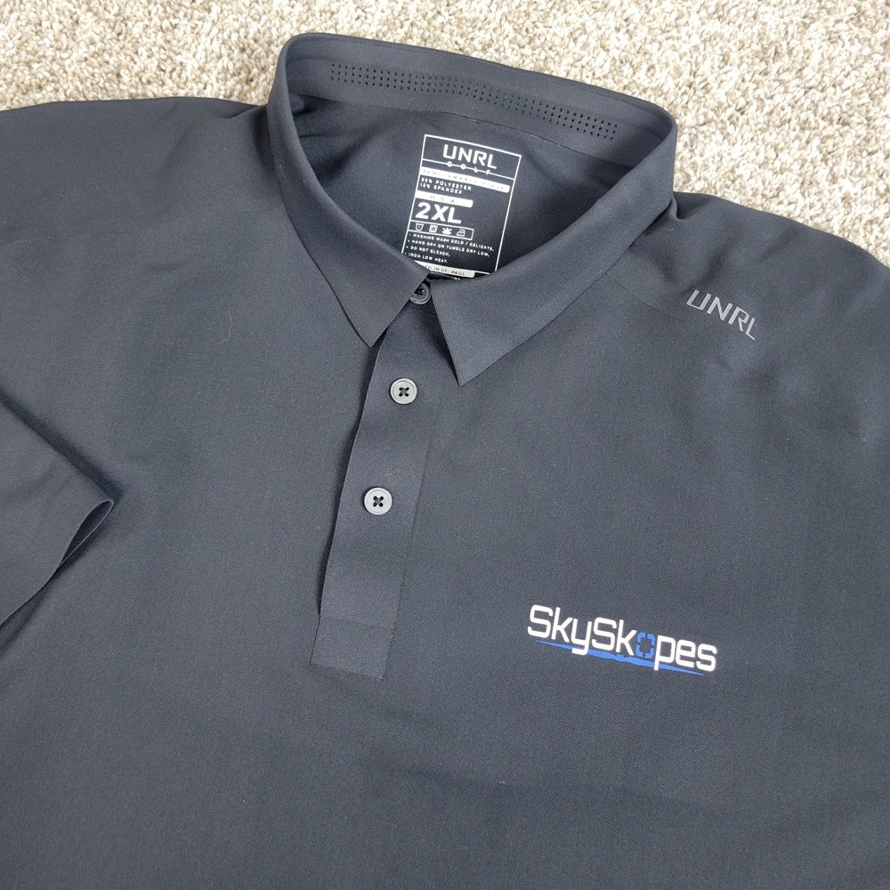 UNRL Mens 2XL Solid Black Performance Stretch Polo Short‎ Sleeve